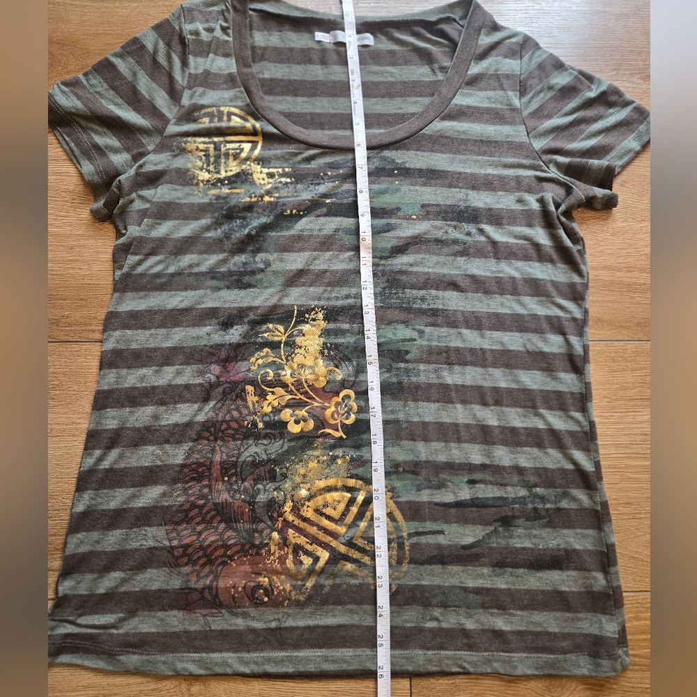 MAURICES Striped Short Sleeve Graphic Tee Gold Foil Accent Top Plus 14W 0X - Picture 7 of 9